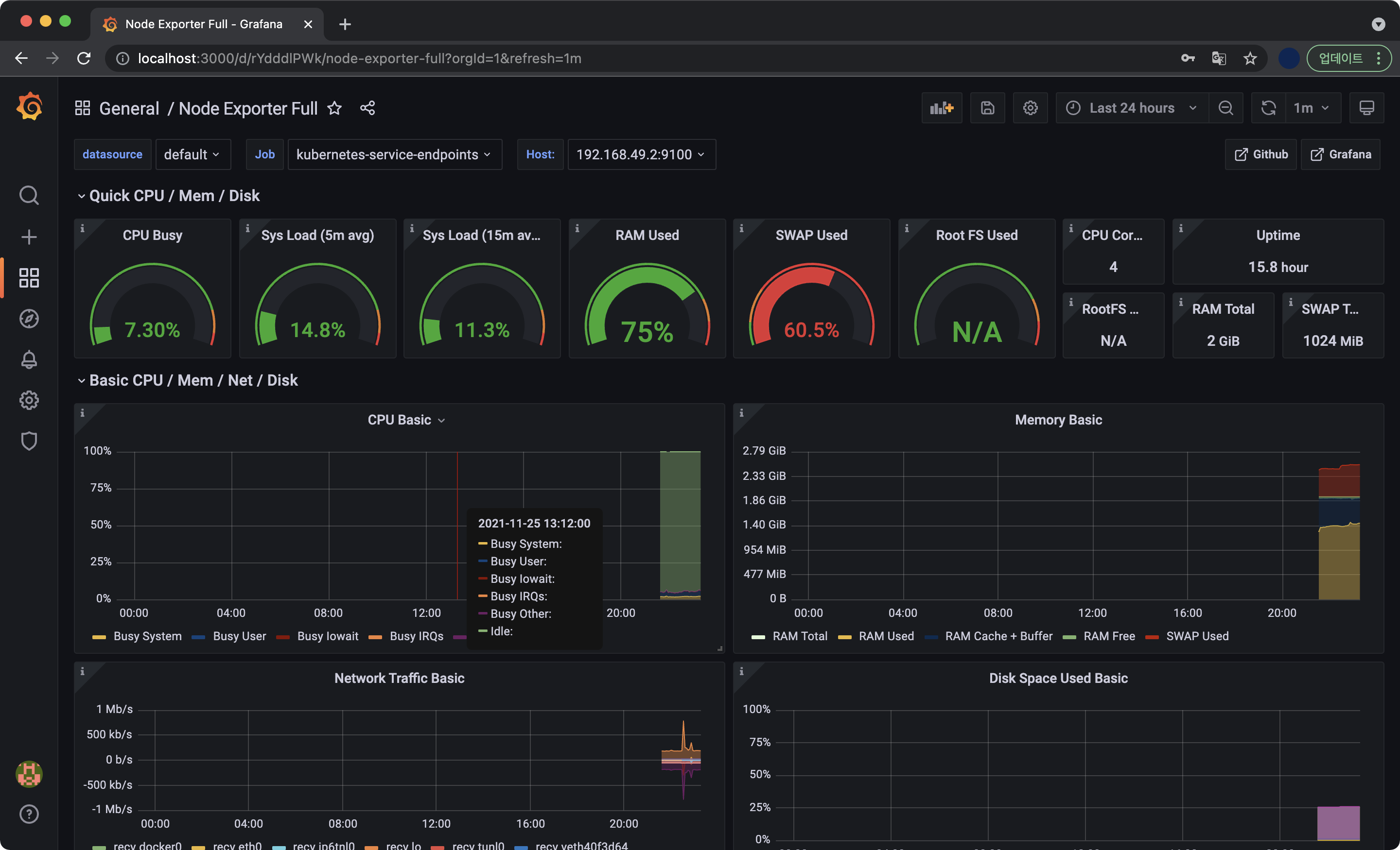 Node Exporter Full 대시보드 생성화면