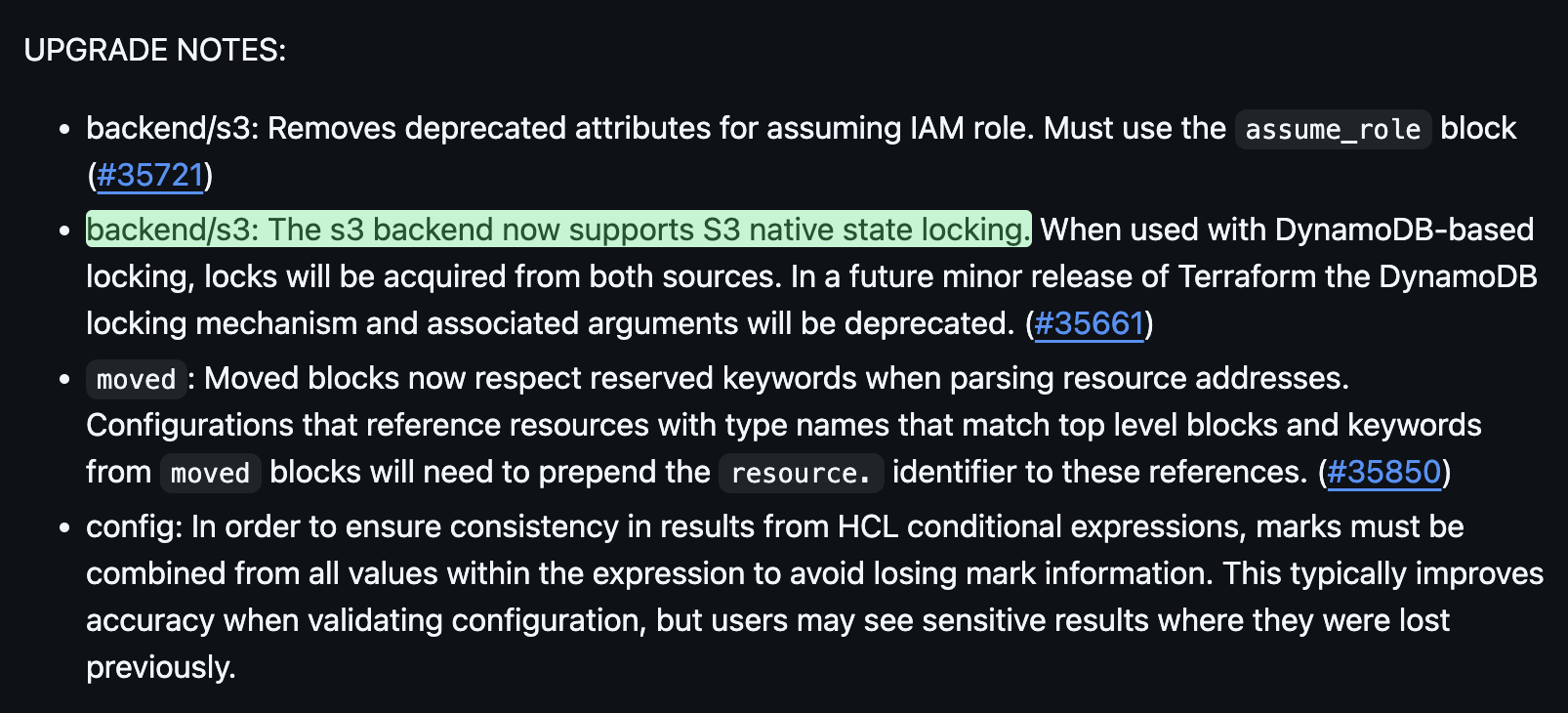 Release note for terraform 1.10.0